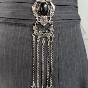 Silver Crown and Shield Crest Chatelaine with Waist Clip 8 Stone Options - 5 Chains with Clasps for Fiber Arts