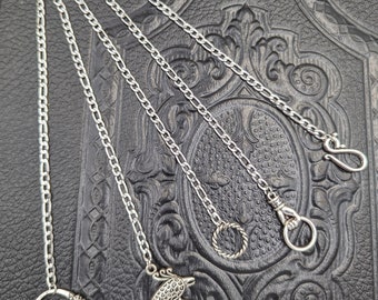 Chatelaine Chains 5" Add-on Accessories Silver Rings & Hook Set of 5, or Individual Chains