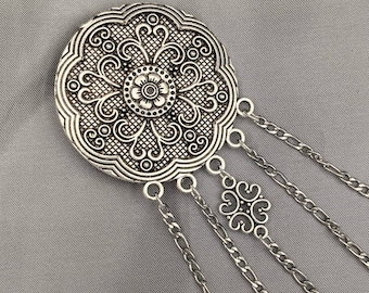 Round Floral Chatelaine with Waist Clip  5 Chains and Hooks for Fiber Arts
