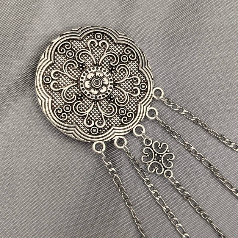 Round Floral Chatelaine with Waist Clip  5 Chains and Hooks for Fiber Arts