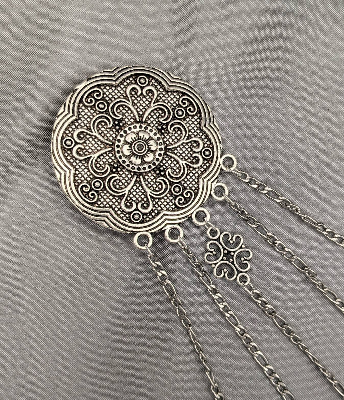 Round Floral Chatelaine with Waist Clip  5 Chains and Hooks for Fiber Arts