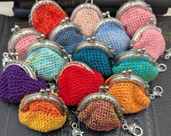 Chatelaine Accessories - Small Crocheted Purse on a Chain - Silver