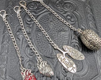 Morbid Apothecary Nurse's Chatelaine Charms Human Body Parts Organs on Chains with Clips