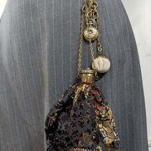 Gate Top Chatelaine Purse Velvet with Bronze Chain 2 Sizes