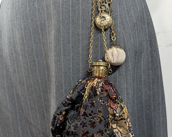 Gate Top Chatelaine Purse Velvet with Bronze Chain 2 Sizes