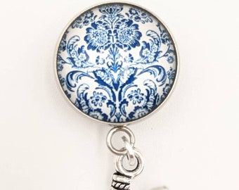 Magnetic Brooch Pin with Hook - Portuguese Knitting Pin, Badge Hook Blue and White