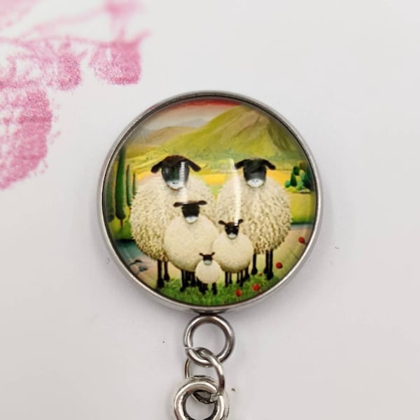 Magnetic Brooch Pin with Hook - Portuguese Knitting Pin, Badge Hook Sheep Family