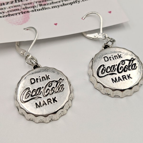 Boucles d'oreilles vintage Coca-Cola Coke - Dos à levier en argent sterling 925 - Charms plaqués