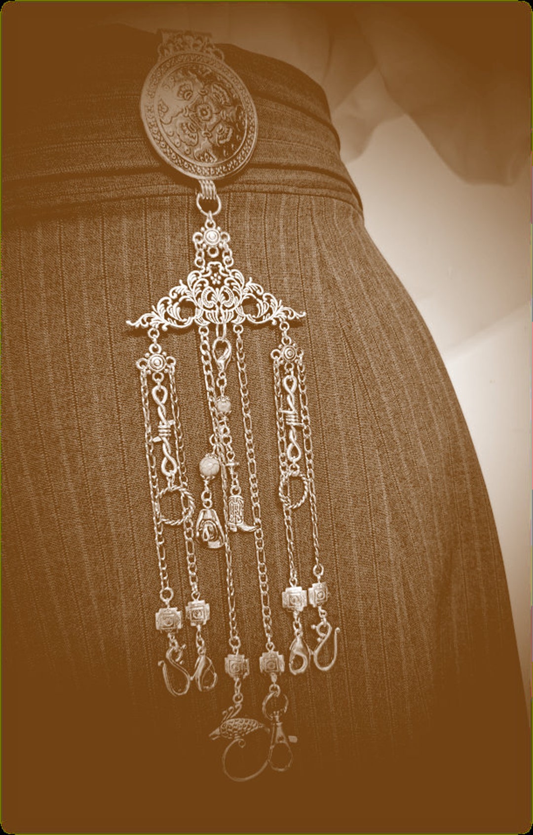 Old West Saloon Southwest Chatelaine With Waist Clip 6 Chains Plus