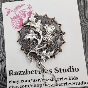 Scottish Thistle Magnetic Brooch Pin with Hook - Portuguese Knitting, Badge Hook