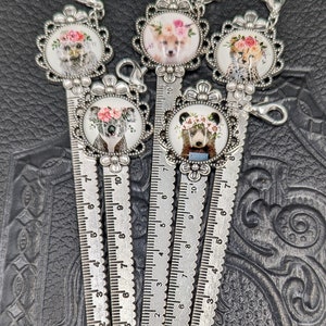 Chatelaine Tools - Silver Metal Ruler with Cabochon on Lobster Clasp Cute Animals 5 Choices