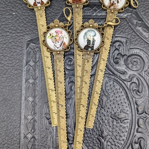 Chatelaine Tools - Bronze Metal Ruler with Cabochon on Lobster Clasp Cute Animals 5 Choices