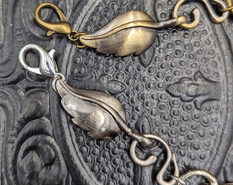 Chatelaine Tools - Leaf Fob in Bronze or Silver Extension Chain - Scissors Watch or Other Tools