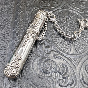 Chatelaine Tools - New Design Victorian Needle Case - Stainless Steel on a Chain with Clasp