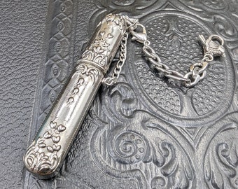 Chatelaine Tools - New Design Victorian Needle Case - Stainless Steel on a Chain with Clasp