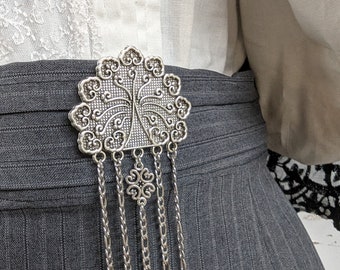 Châtelaine florale demi-ronde avec clip de taille 5 chaînes et crochets pour arts textiles