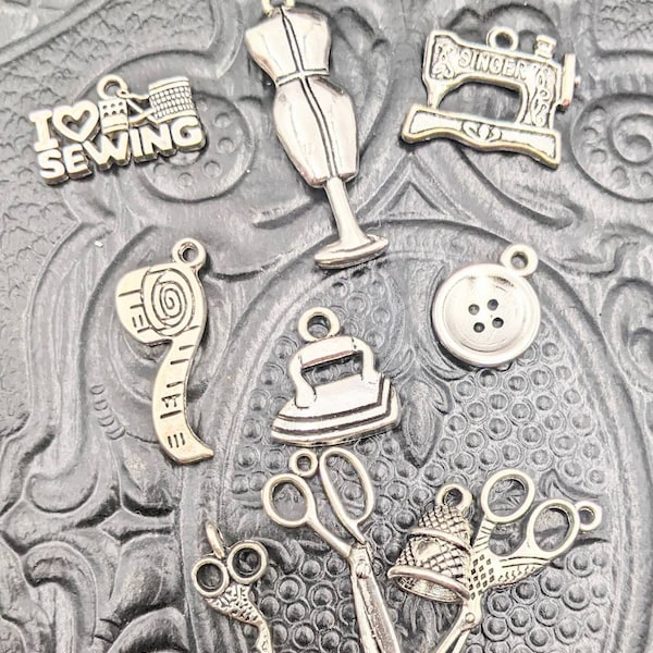 Set of 10 Sewing Charms - Seamstress Designer Quilter Crafter