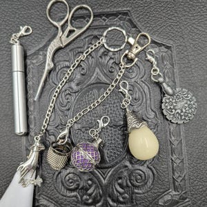 Chatelaine Tools - Gift Sets of 3,4, or 7 Victorian Needlework Tools Needle cases, Scissors, Thread Cutter, Thimble+