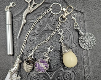Chatelaine Tools - Gift Sets of 3,4, or 7 Victorian Needlework Tools Needle cases, Scissors, Thread Cutter, Thimble+