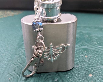 Chatelaine Tools - Mini Stainless Steel Flask Perfume with Filigree on a Chain