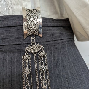 Victorian Style Chatelaine with Curved Clip - Short 8&quot; Chains with Clasps