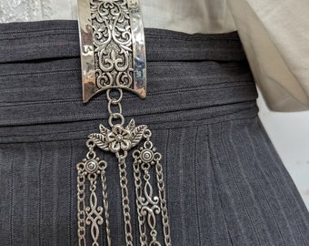 Victorian Style Chatelaine with Curved Clip - Short 8" Chains with Clasps