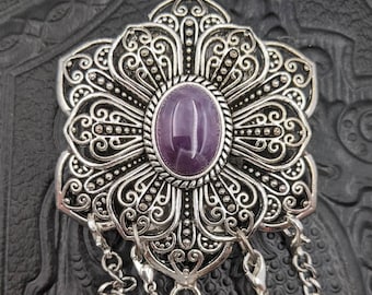 Silver Victorian Filigree Chatelaine with Waist Clip - NEW 7 Stone Options - 5 Chains and Hooks for Fiber Arts