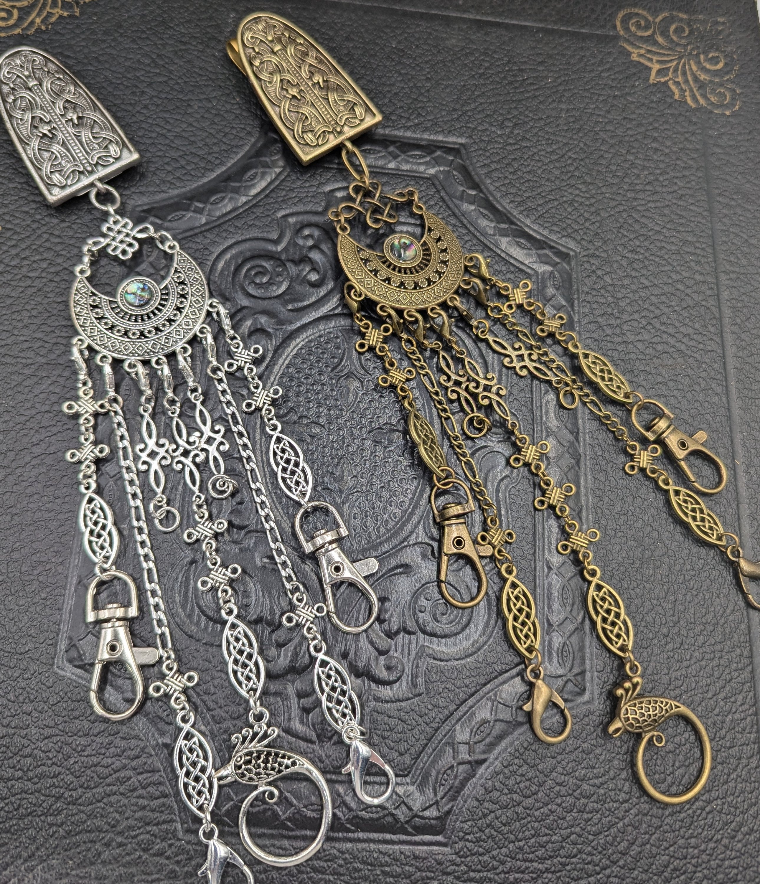 Bronze or Silver Medieval Themed Chatelaine With Waist Clip 5