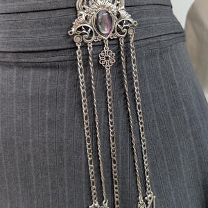 Silver French Inspired Chatelaine with Waist Clip 6 Stone Options - 5 Chains and Hooks for Fiber Arts