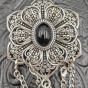 Silver Victorian Filigree Chatelaine with Waist Clip - NEW 7 Stone Options - 5 Chains and Hooks for Fiber Arts