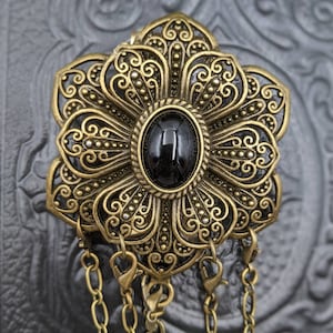 Victorian Filigree Bronze Chatelaine with Waist Clip - NEW  7 Stone Options - 5 Chains and Hooks for Fiber Arts