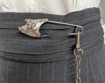 Kilt Pin - Heavy Duty Stainless Steel Pig or Hogs Head with Gold Eyes - Great for Chatelaine Accessories