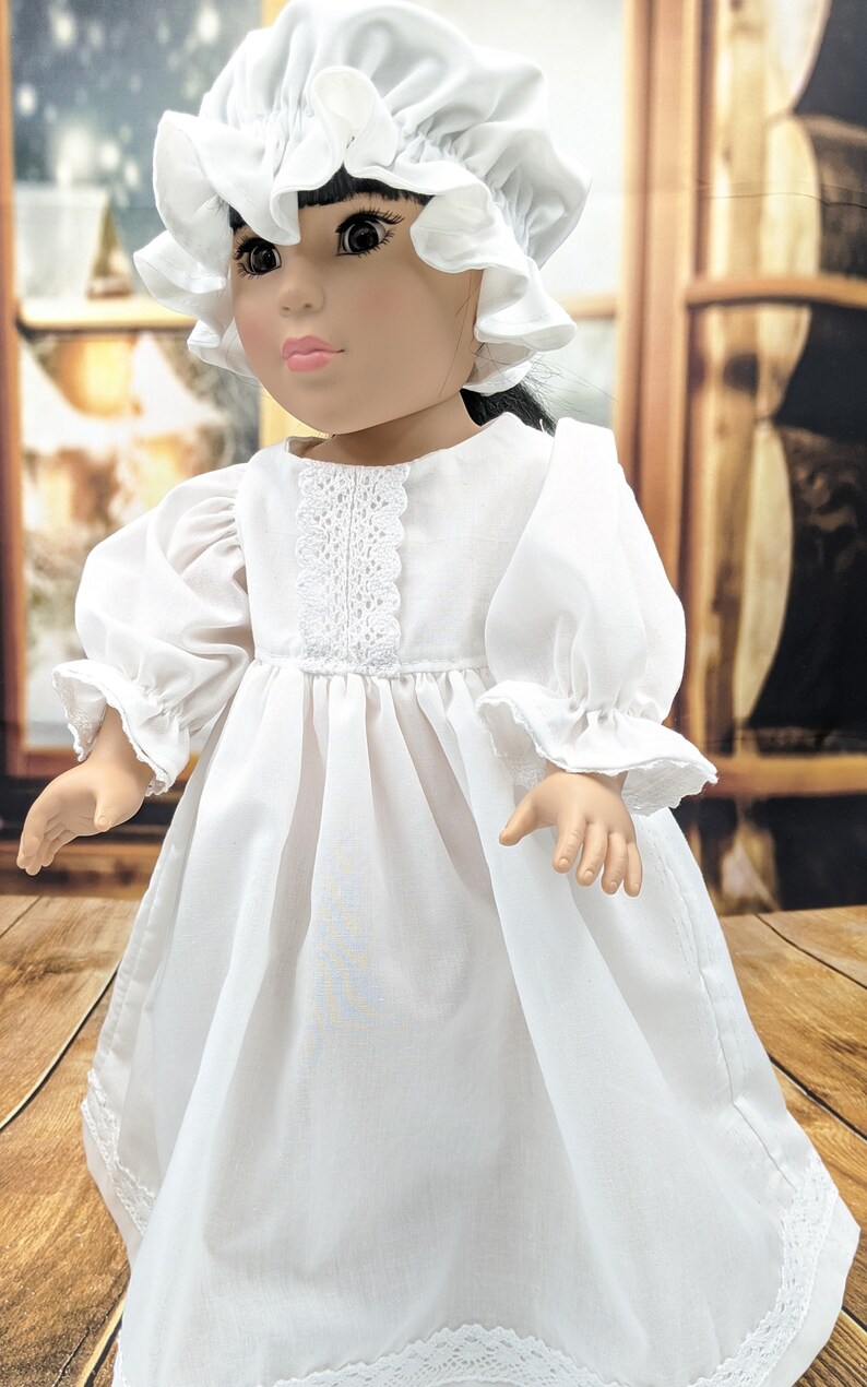 18quot; Doll Ruffled Cotton Nightgown and Mobcap Mop Cap Vintag 18quot; Doll Ruffled Cotton Nightgown and Mobcap Mop Cap Vintag