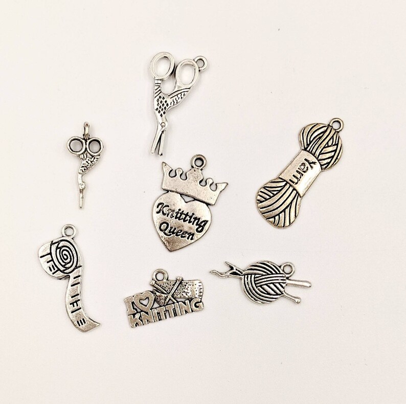Set of 7 Knitting Charms Knitting Queen Yarn Ball/needles Etsy