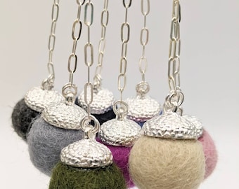 Chatelaine Tools - Silver Acorn Wool Felt Pin Cushion on Chain with Clasp