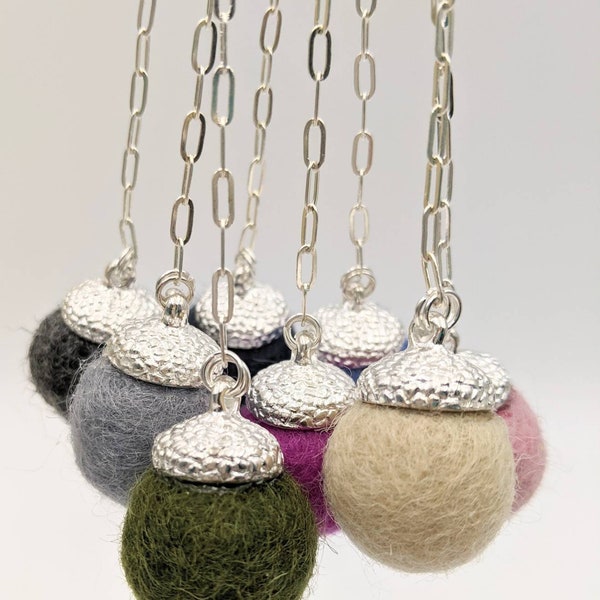 Chatelaine Tools - Silver Acorn Wool Felt Pin Cushion on Chain with Clasp