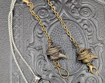 Morbid Apothecary Plague Doctor Necklace and Chatelaine Charms Vintage Style on Chains with Clips