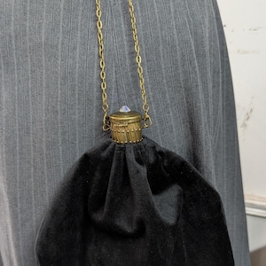 Gate Top Black Velvet Chatelaine Purse  Bronze or Silver Chain