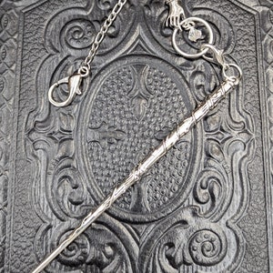 Chatelaine Tools - Silver Wand Just For Fun Metal Wand and Victorian Hand Charm on a Chain