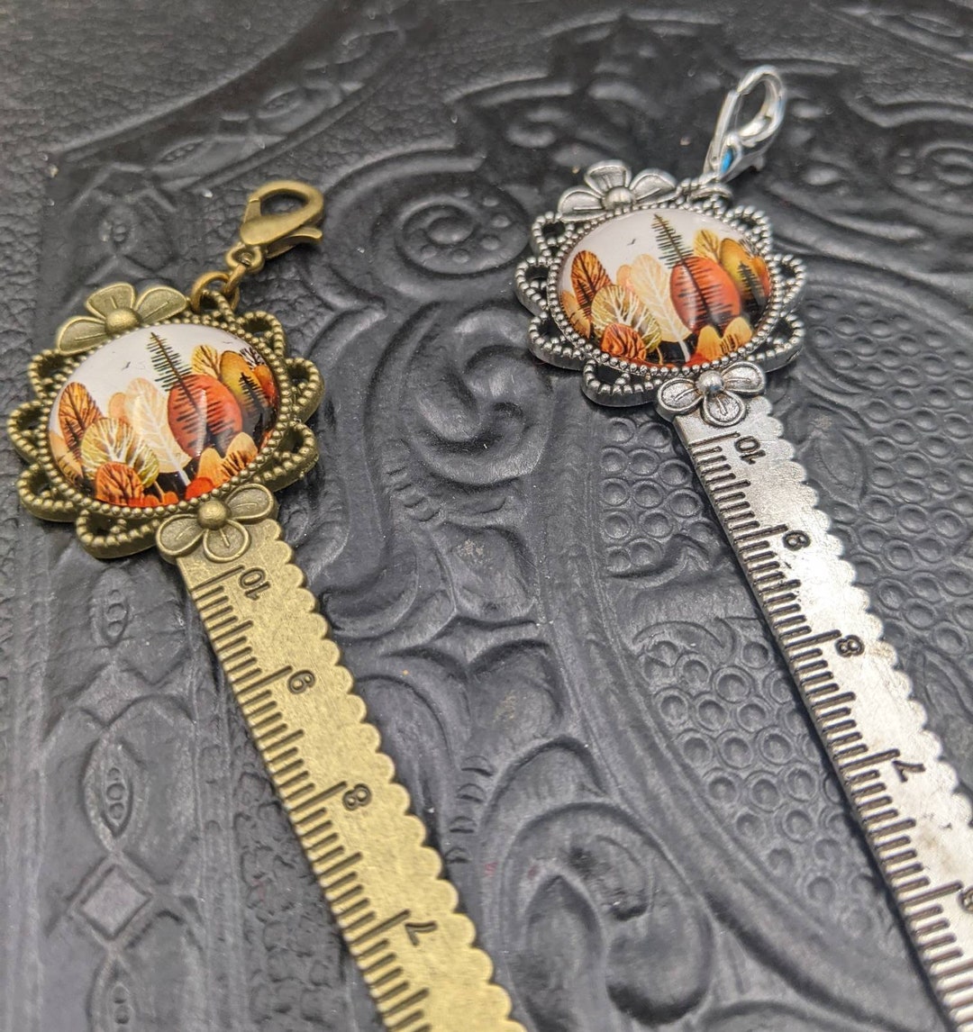 Autumn Ruler Chatelaine Tools - Bronze or Silver Metal Ruler With Autumn Fall Trees ...