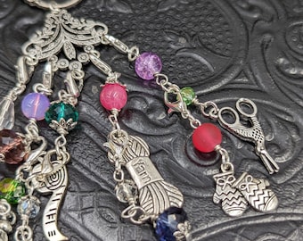Knit and Crochet Stitch Marker Necklace with 10 Progress Keepers Stitch Markers Pink and Purple