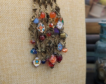 Bronze and Leather Spanish Tile Stitch Marker  Necklace with 15 Progress Keepers  Beautiful Colors!