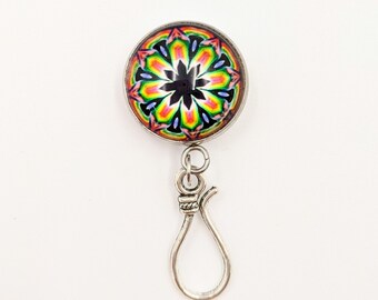 Magnetic Brooch Pin with Hook - Portuguese Knitting Pin - Rainbow Kaleidoscope