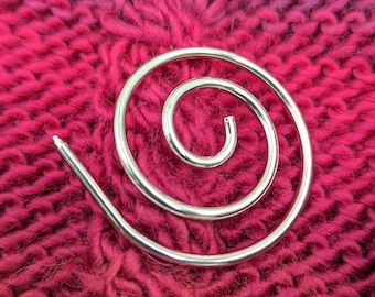 Spiral Stitch Holder for Knitting or Crochet - Cable Stitch - Heavy Stainless Steel 1.5" Shawl Pin