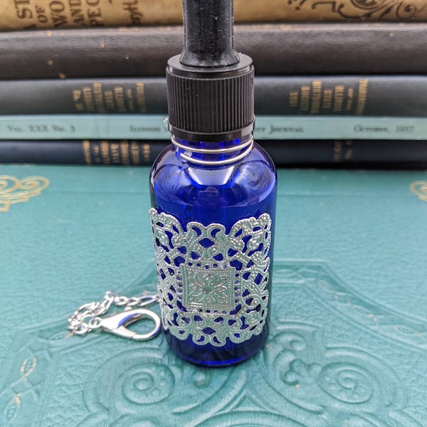 Chatelaine Tools - Glass Cobalt Apothecary Bottle with Glass Dropper on a Chain with Clasp