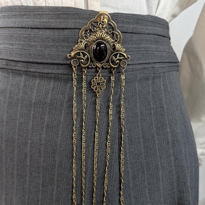 Bronze French Inspired Chatelaine with Waist Clip 6 Stone Options - 5 Chains and Hooks for Fiber Arts