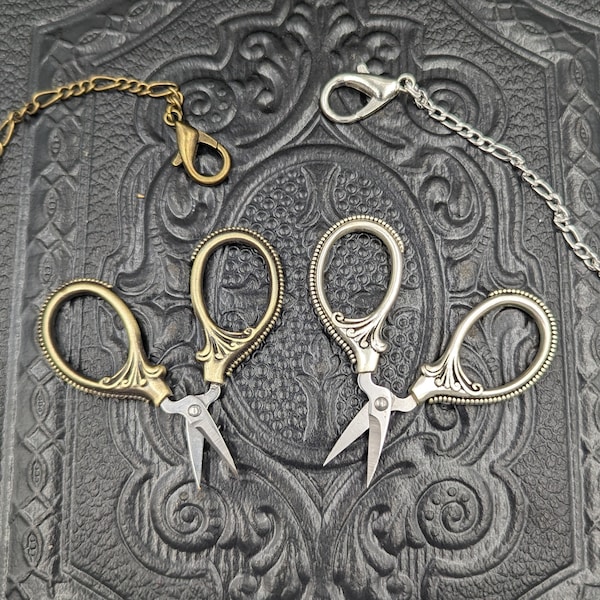 Chatelaine Tools - Small Snips 2.5"- Fashionable Tiny Bronze or Silver with Removable Chains