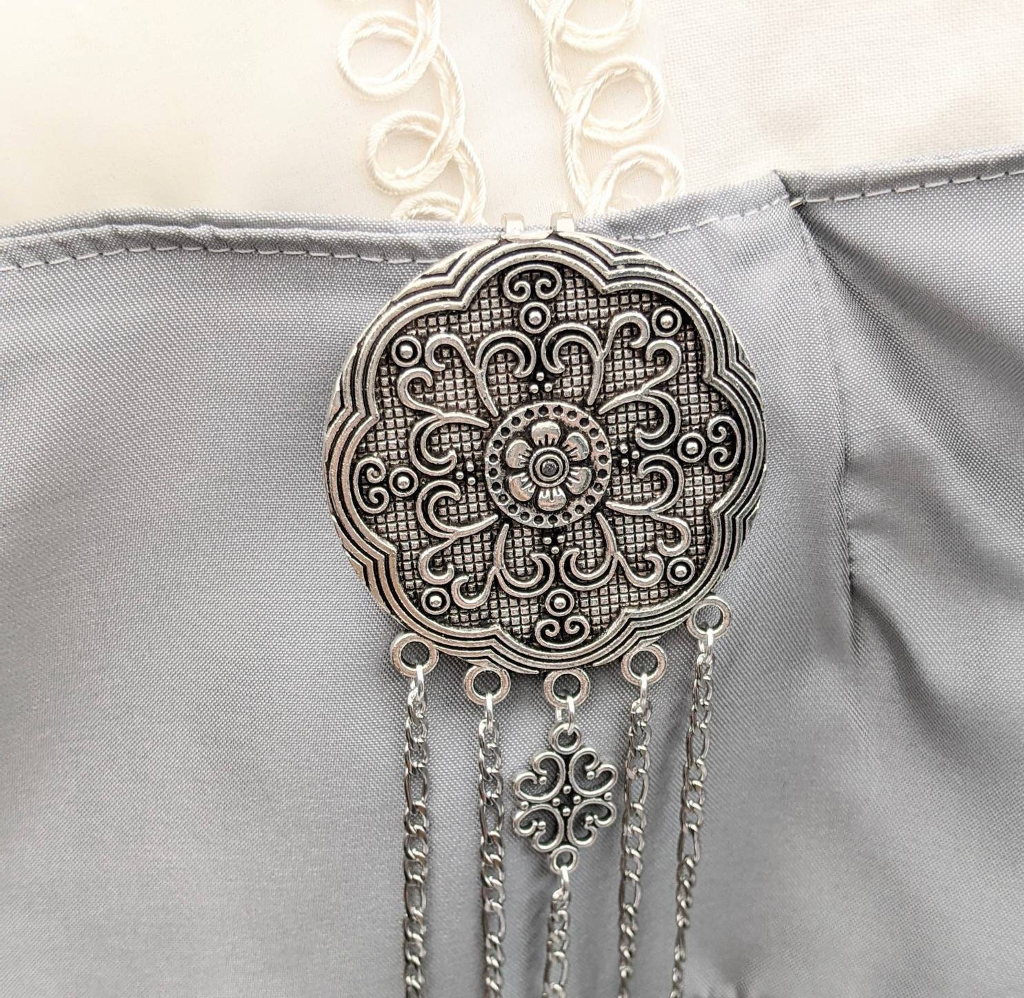 Round Floral Chatelaine with Waist Clip  5 Chains and Hooks for Fiber Arts