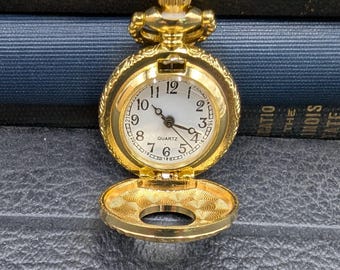 Chatelaine Tools - Gold Finish 1" Pocket Watch and Necklace Chain