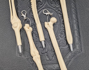 Chatelaine Tools- Acrylic Bone Pens on a Silver Ring with Lobster Clasp - Halloween, Orthopedic Doctor, Chiropractor